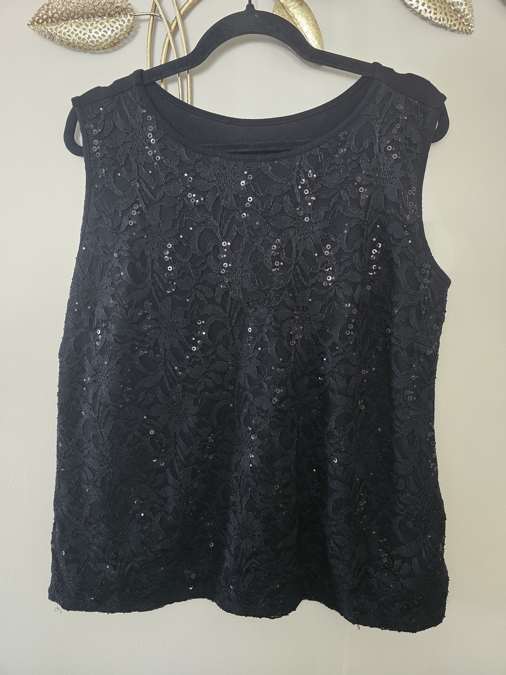 Black Sequin Lace Sleeveless Women's Top Size L-XL